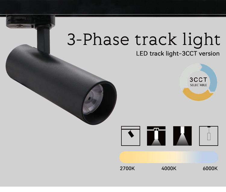 2784lm TRI CCT Dimmable Track Lighting Led 32W Matt Black Spot Lights