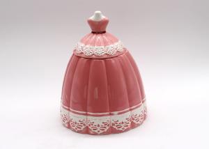 China Size Custom Ceramic Biscuit Jar , Ballet Dress Pink Cookie Jar For Storage factory