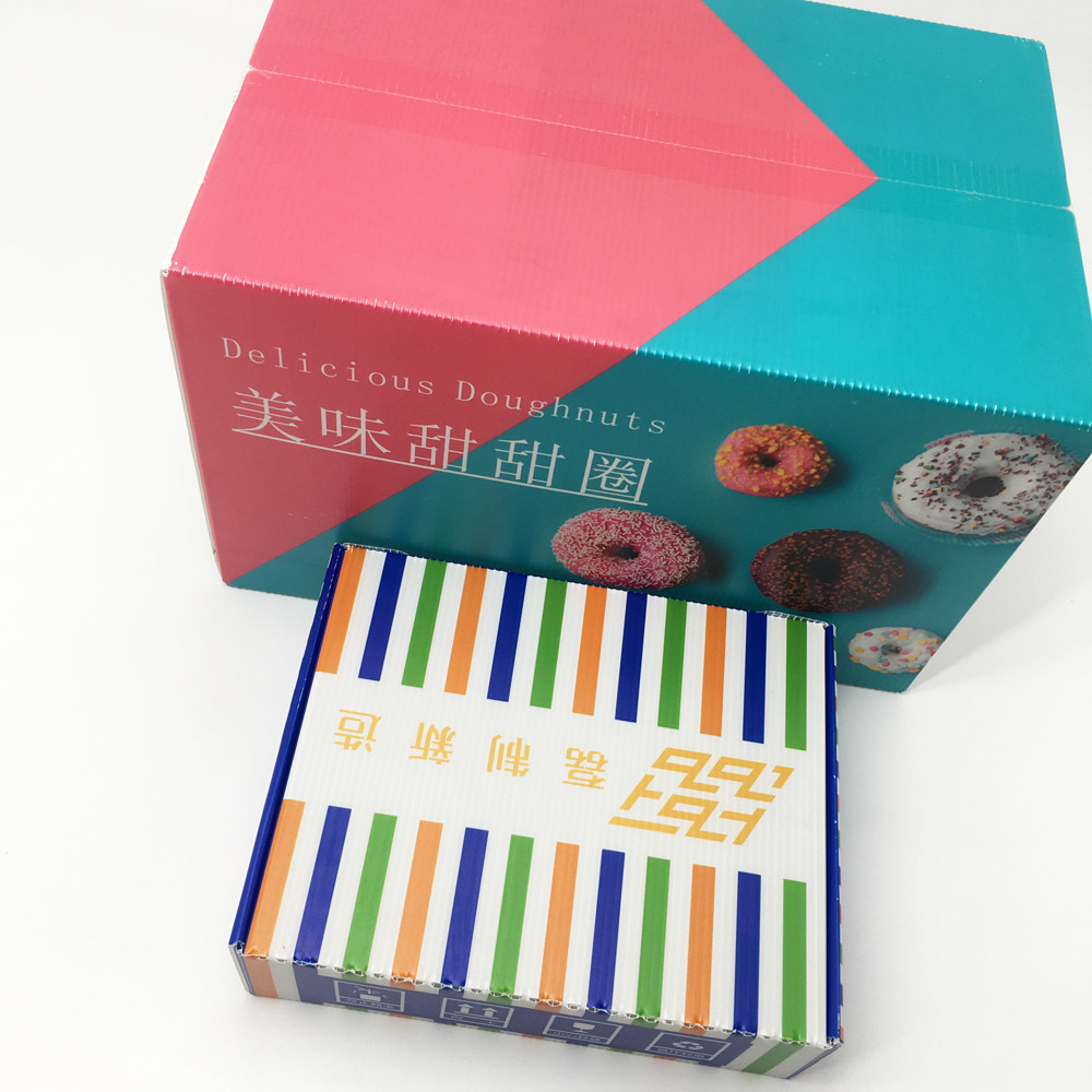 FDA Corrugated Plastic Storage Boxes 3.0mm Safety Dessert Cake Donuts Storage Carton