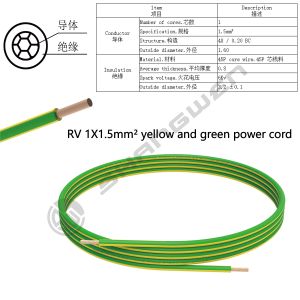 1*1.5mm² H07V-K Power Cord CE CCC VDE RV Power Cord Flame Retardant Insulation