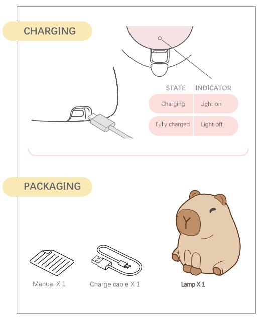 USB Rechargeable Dimming Capybara Night Lighting Silicone Night Lights Children's Bedroom Bedside Table Lamp