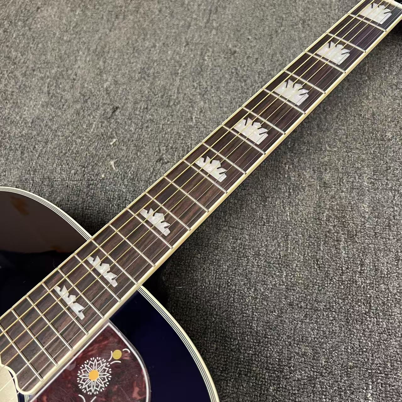 Custom Flamed Maple Back Side 43 Inch Jumbo Acoustic Guitar with Abalone Inlay in Blue Sunburst