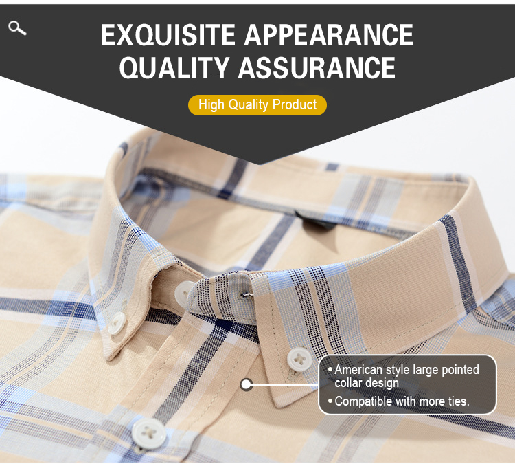 Casual Plaid Shirt 100% Cotton Oxford Cotton Anti-Wrinkle Breathable Thin Man Shirts