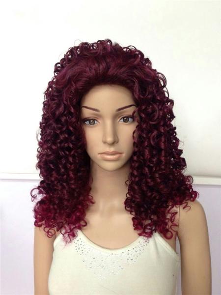 Body Wave Wine Red Long Synthetic Wigs Afo Kinky Curly 18 inches