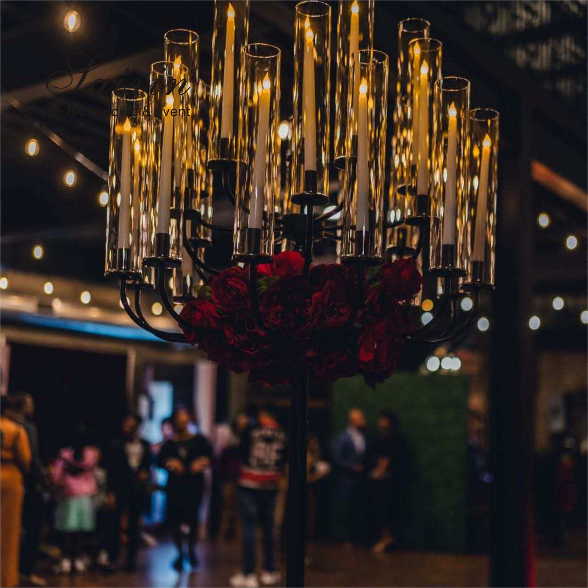 5 Arms Piece Crystal Glass Candelabra Tube Centerpieces Event Decoration 110CM