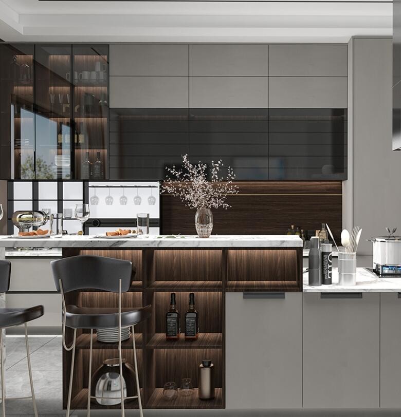 Melamine Lacquer Contemporary Flat Panel Modern Modular Kitchen Cabinets