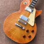 One piece of body & neck LP electric guitar Yellow tiger top adjusting the