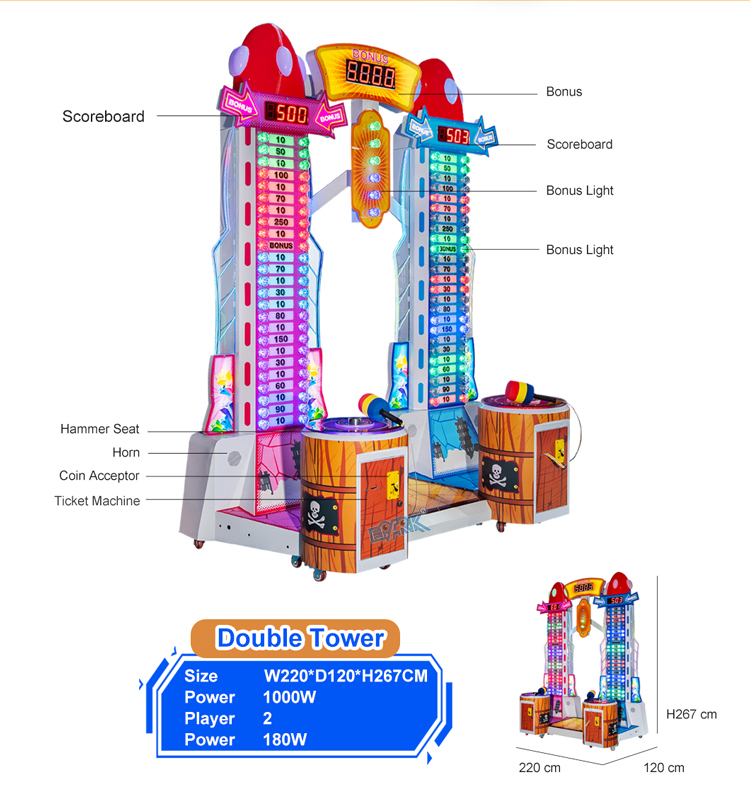 Adult Boxing Punch Game Machine Coin Operated Arcade Game Double Tower