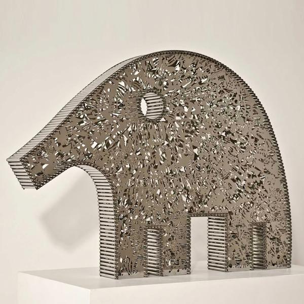 Metal Flower Elephant Statue –Stainless Steel Abstract Animal Art for Indoor