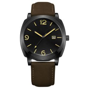 China 3 Atm Luxury Black 316L SS Man Quartz Watch With Leather Strap factory