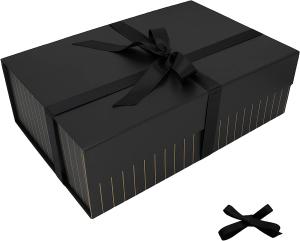 China Long Ribbon Magnetic Gift Box Cardboard Matte Black factory