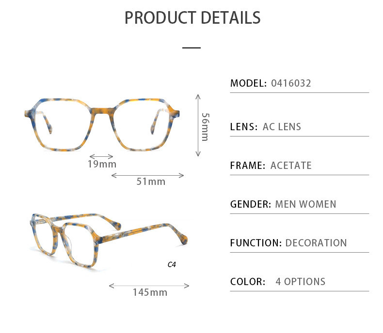 Polygon Ultra Light Acetate Frame Glasses Optical Prescription Durable