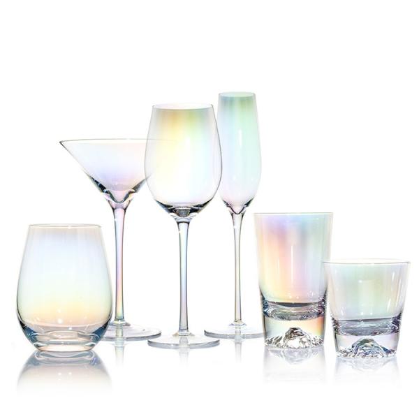 High Quality 6 Pieces Colorful Red Wine Ion Plated Tall Rainbow Crystal Wine