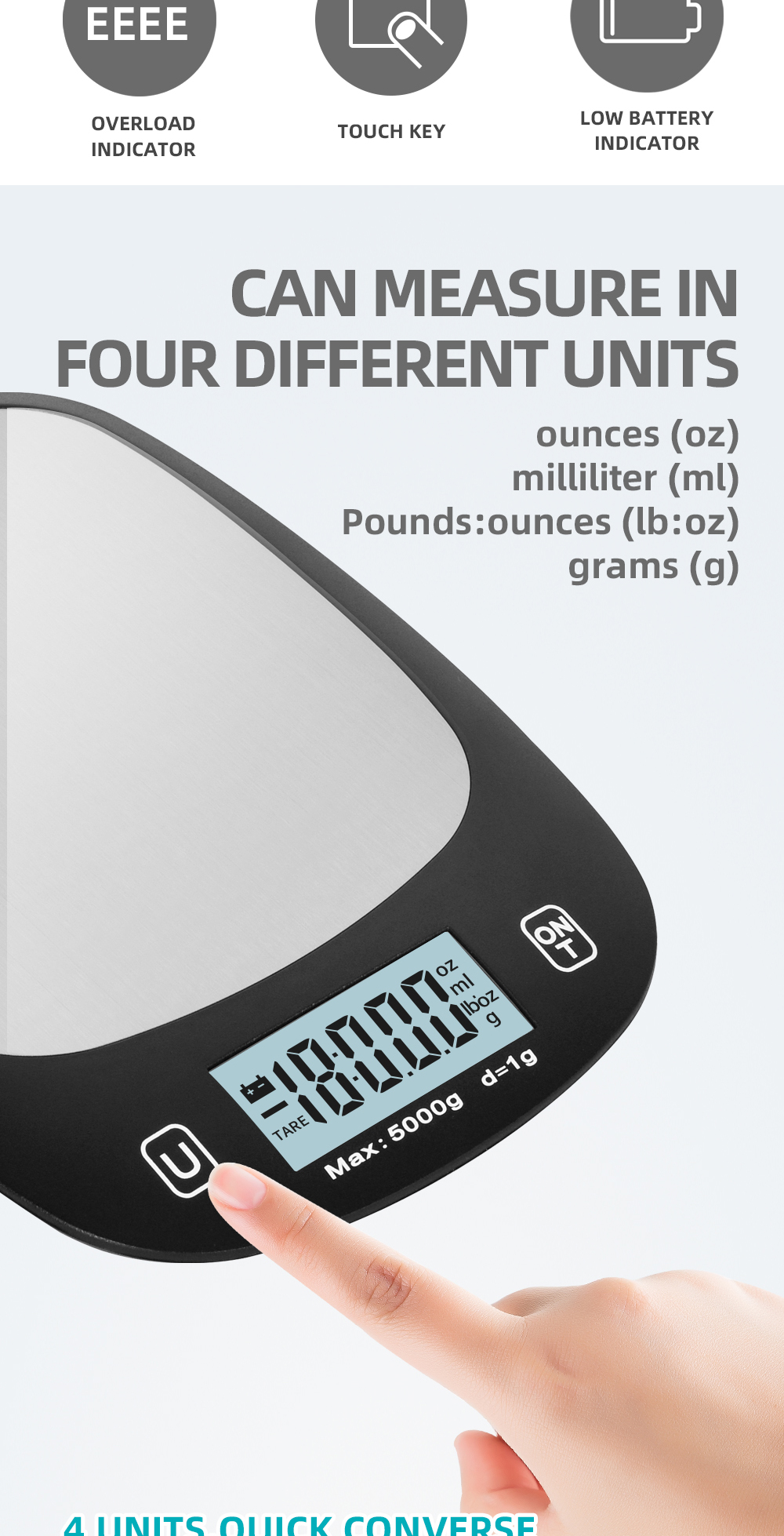 5KG Maximum Weight Recommendation Nutritional Scale Accurate Kitchen Scales Waterproof Digital Kitchen Weighing Scale