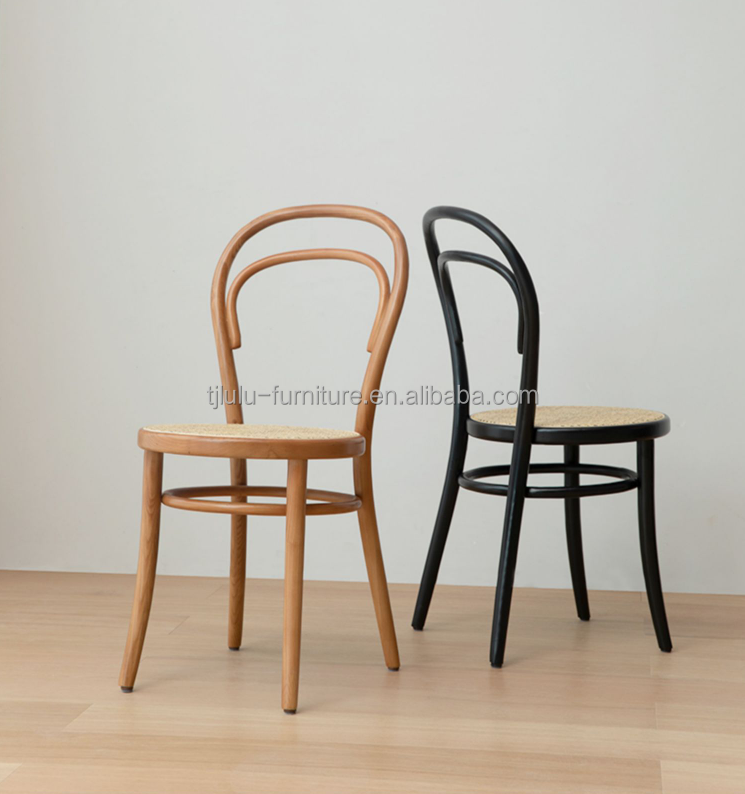 Nordic Rattan Dining Chairs Wooden High Back Banquet Chairs in Mid-Century Modern Style with Solid Wood Bistro Chair