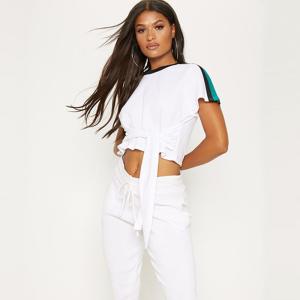 China White stripe crop top T shirt ladies factory