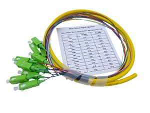China 12 Cores FTTH Fiber Optic Pigtail SC APC G652D PVC 900um 1.5Mts Yellow factory