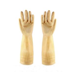 China Yellow Extra Long Cuff Latex Gloves 100G/Pair 38CM Restaurant Latex Gloves factory
