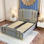 Upholstered Hotel Bedroom Furniture Hydraulic Lift Up Storage Leather Bed