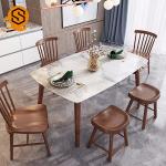 Fireproof 6 Chairs Marble Dining Table Square Design For Hotel