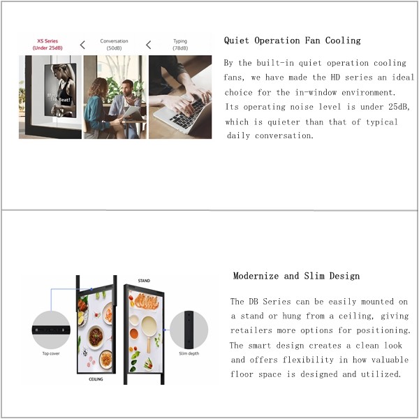 Double Sided Digital Display Indoor 65 Inch Digital Signage For Restaurants Schools 3840x2160