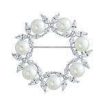 Gold Plated Leaf Circle White Pearl Brooch 925 Silver Luxury Brooches For Women