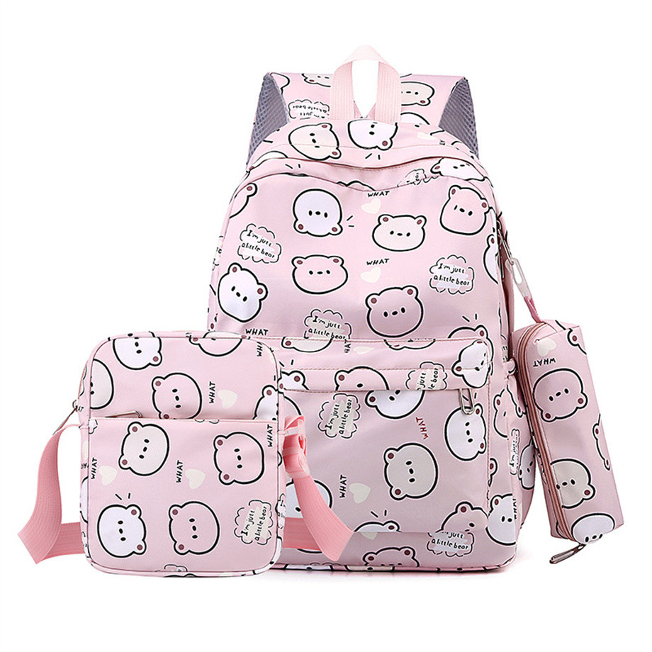 Fresh Backpack Versatile Backpack Junior High School Bear Cartoon Print Backpack Large Capacity Student School Bag