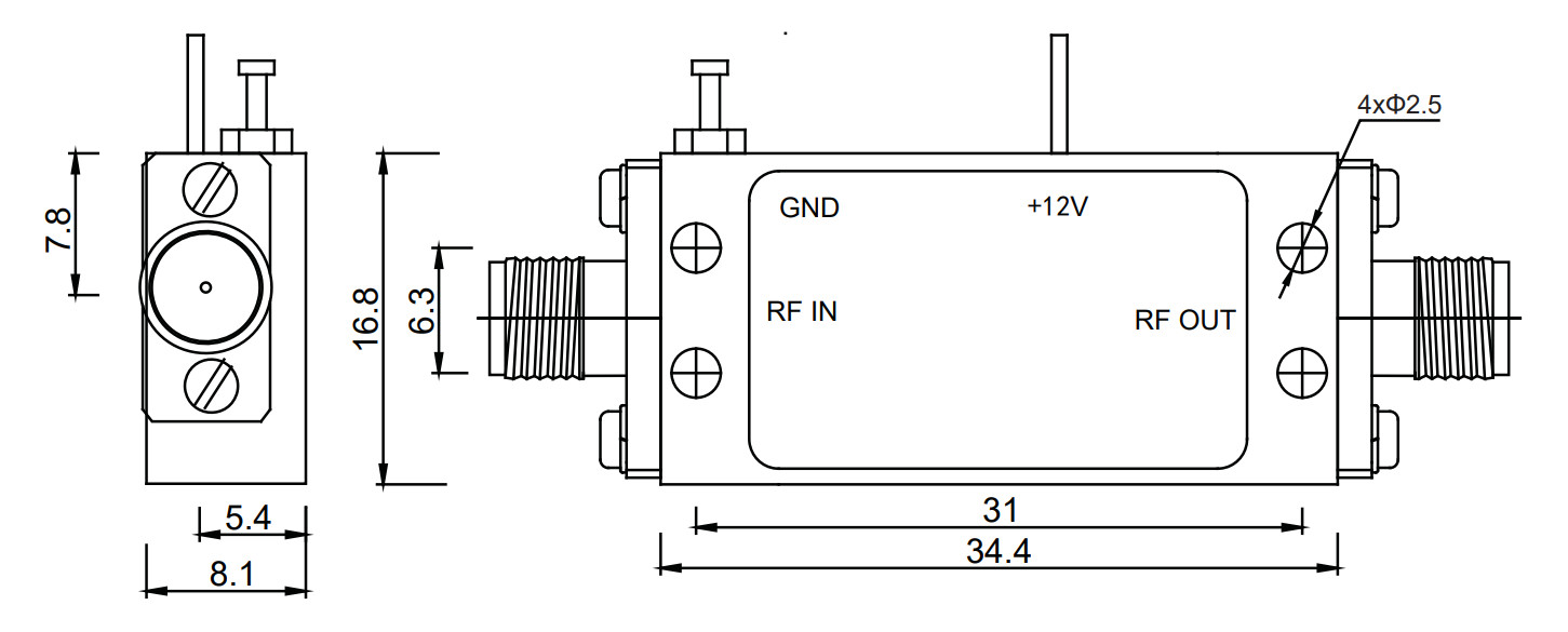 0.05 - 1.5GHz P1dB 15 dBm Wideband Low Noise Amplifier Module for radio broadcasting, signal processing