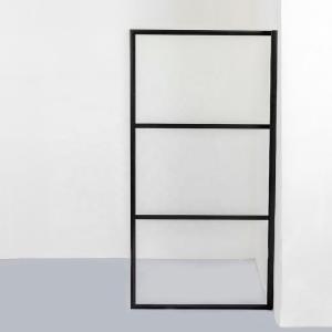 China Elegant Customized Logo French Shower Screens with Black Patterns and Tempered Glass factory