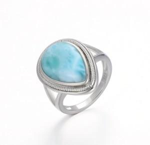 China Natural Cabochon Larimar Silver Jewelry Gemstone Ring 925 Solid Sterling Silver factory