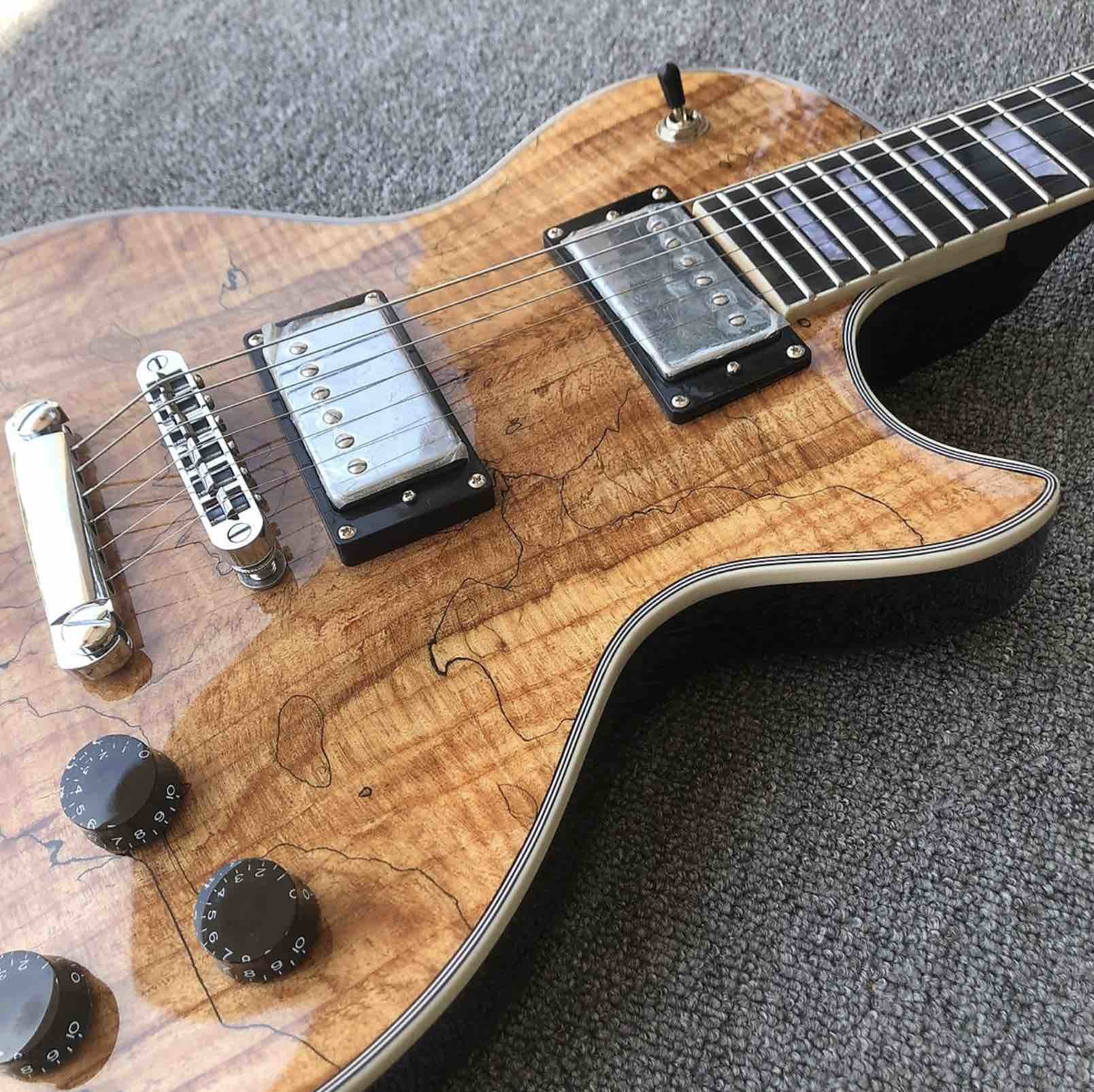 Top quality Grand Natural Maple top Electric Guitar, Solid Mahogany Body 6 strings Guitarra Gloss finish