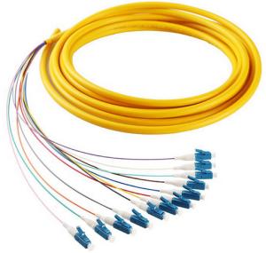 China 12 cores LC/UPC SM 9/125 fiber optic bundle pigtail yellow LSZH out jacket factory
