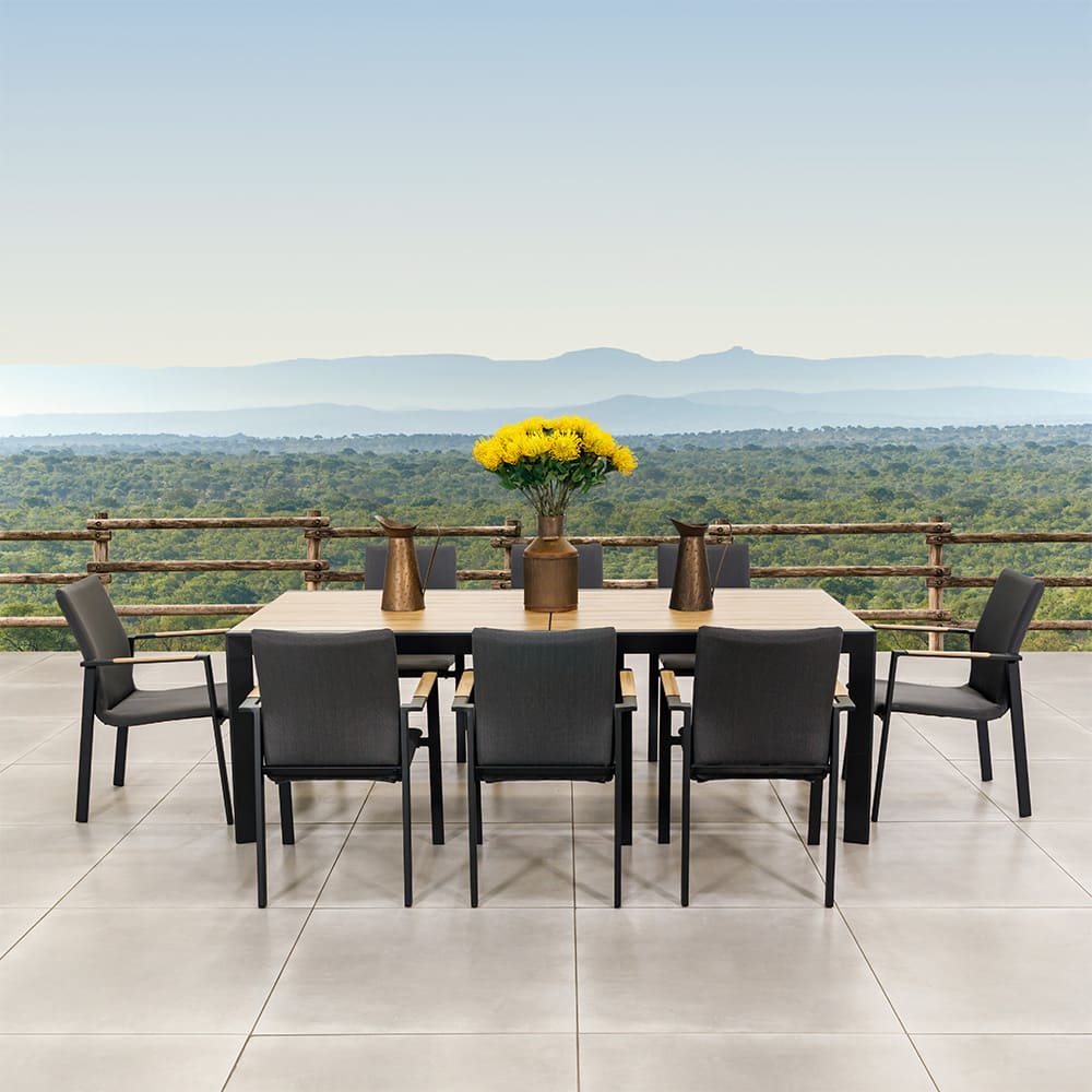 Y Mail Packing 8 Seater Outdoor Dining Set with Metal Furniture and Teak Wood Table
