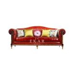 6 Seater Royal Classic Wooden Frame Living Room Red Leather Sofa Set