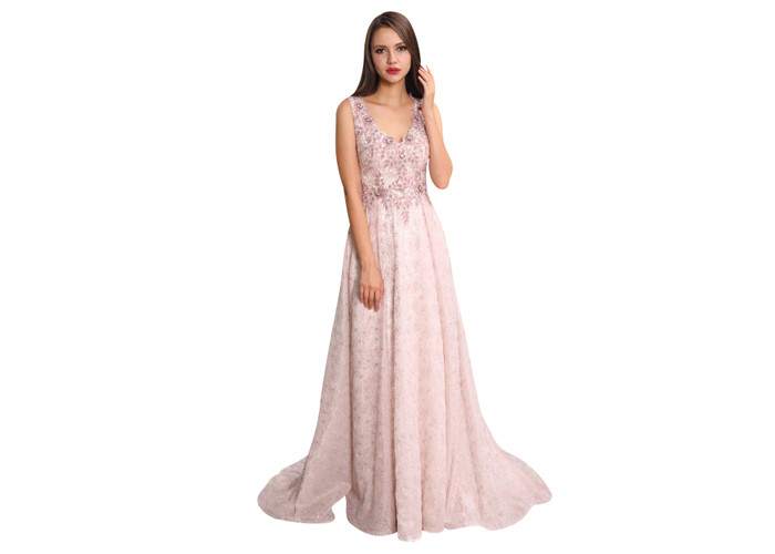Grey Color Beading Muslim Evening Dress , Lace Middle East Prom Dress