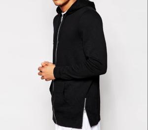 China High quality american size black cotton french terry fashion long side zipper sweater for men factory