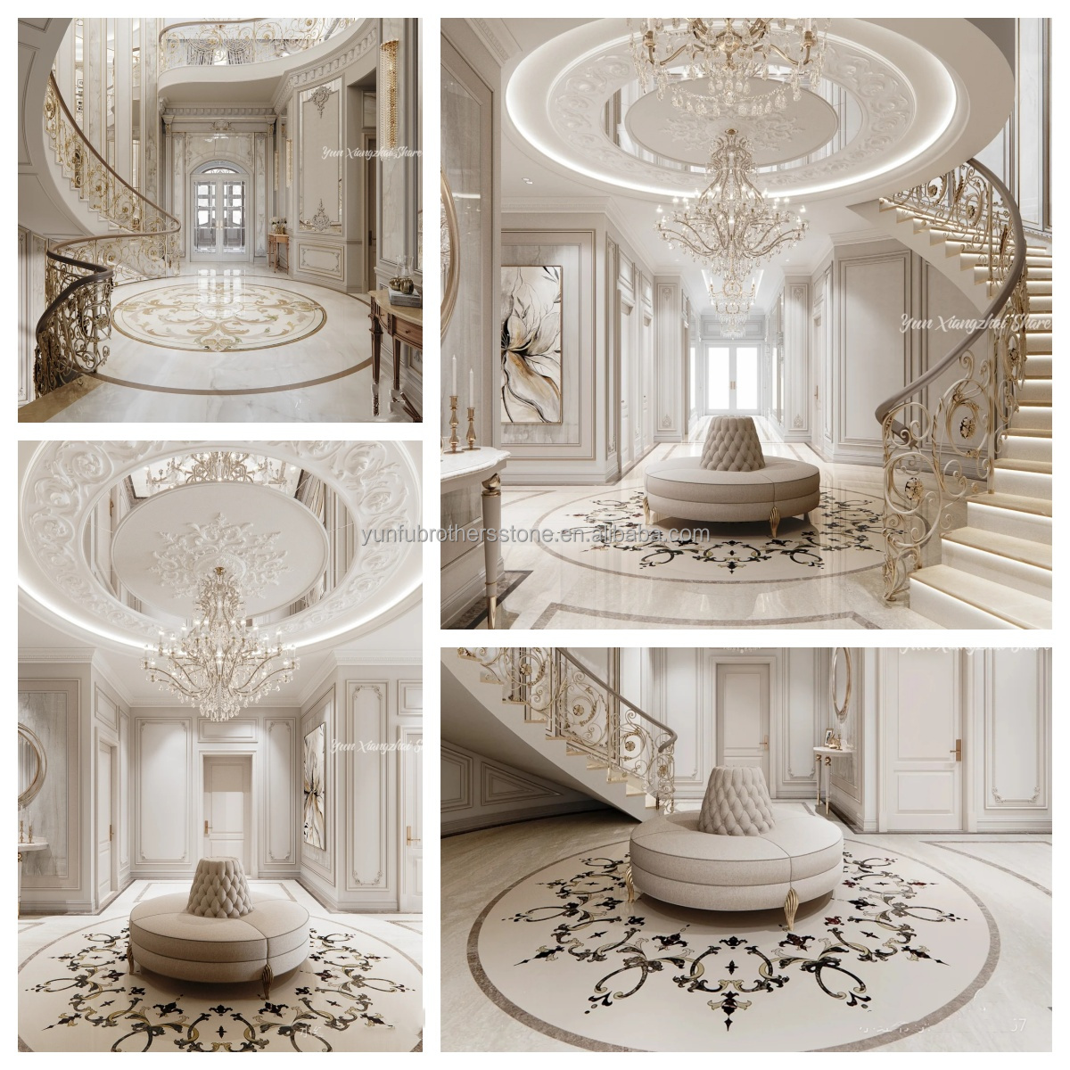 Natural Stone Staircase Essential Luxury Anti-Slip Marble Treads with Waterjet Design