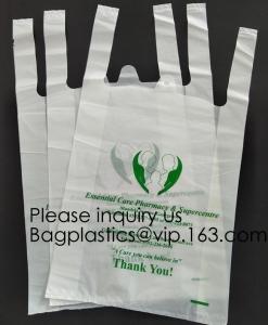 China Supermarket Bio-Degradable Compostable T Shirt Bags Thank You Tote Perfect For Business. Best Bulk, Heavy Duty on sale