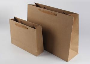 China Customized Rectangular Bulk Paper Bags , Plain Kraft Shopping Bags With Handles factory
