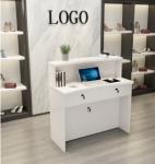 Wooden Reception Desk Display Case With Acrylic Logo For Shopping Mail