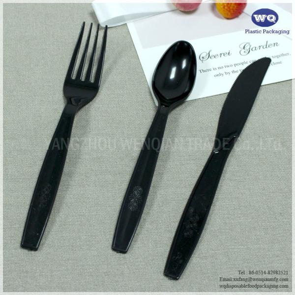 7 Inch Black Plastic Cutlery Set 4 In 1-Disposable Plastic Cutlery-black fork