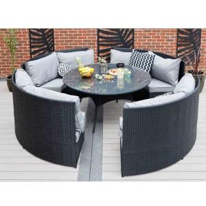 China AJUNION 8 Seater Round Rattan Garden Furniture Dining Set with 10cm Cushion Thickness factory