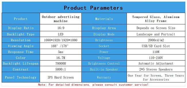 Outdoor Advertising Display Digital Signages Player Media 4K Android 2500 3000nits Monitor Totem