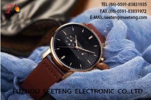 China wholesale Pu watch Round dial alloy case quartz watch delicate fashion watch concise style dark brown pu strap factory