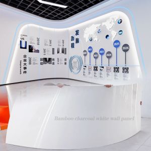 China New Bamboo Charcoal Wood Veneer PET High Gloss White Marble Wall Paneling Waterproof Decorative Panel For Exhibition Halls on sale