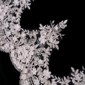 China Classic Embroidered 3D Flower Lace Trim 53 Inch Width With Beads factory