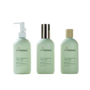 China 250ml Green Round-shouldered bottle smooth with white pump for shampoo lotion bottle factory