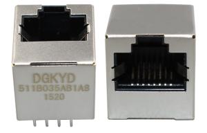 China Shieded 180 Degree Tab Up RJ45 PCB connector vertical 16.7mm Length factory