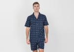 Navy Blue Mens Luxury Sleepwear Button Through Shirt And Short Pants Eco