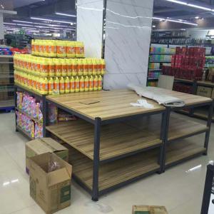 China 3- Tier Folding Metal Tube Wooden Retail Display Shelves Powder Coated factory